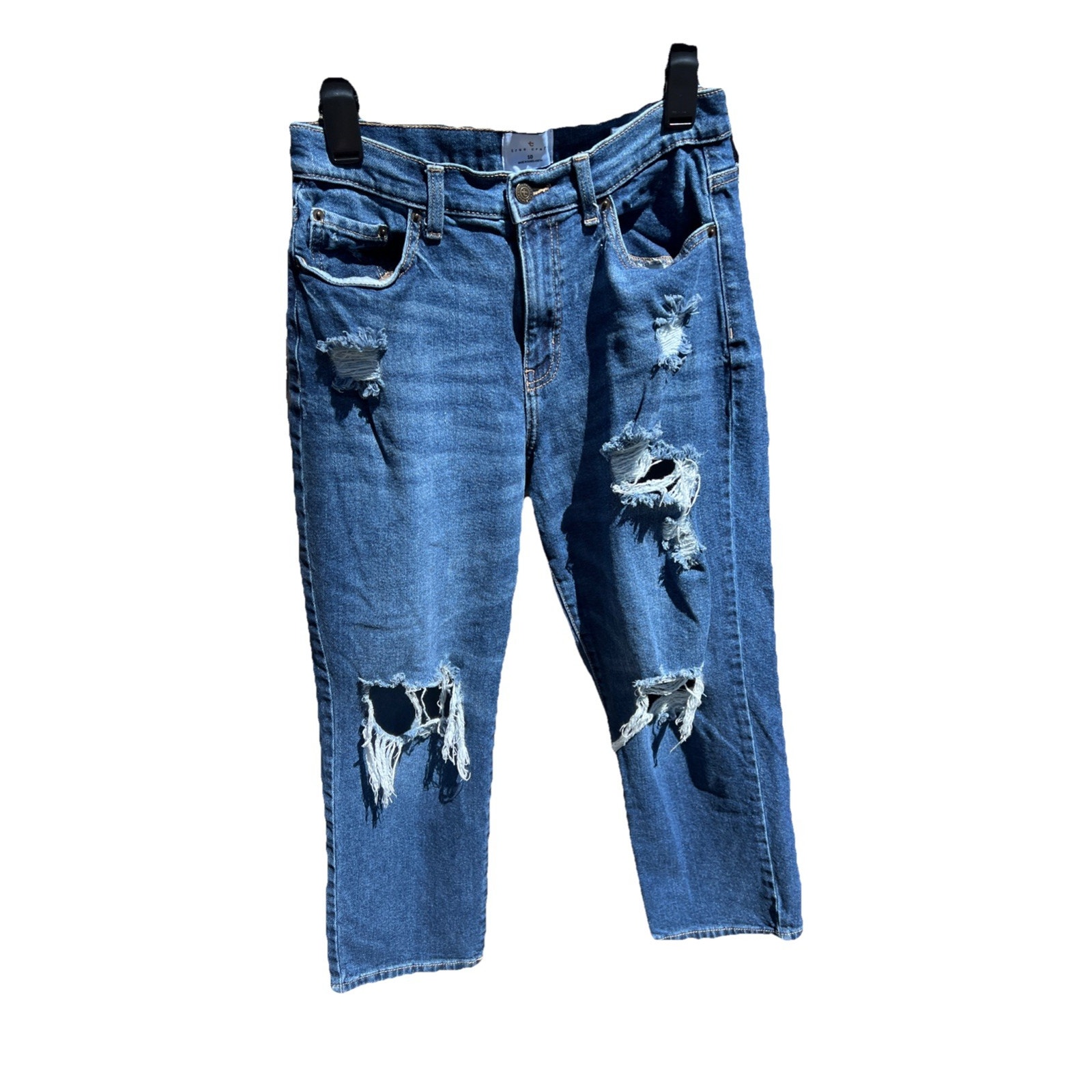 True Craft Women’s Size 10 Jeans Blue Cropped Baggy Straight Distressedhigh Rise